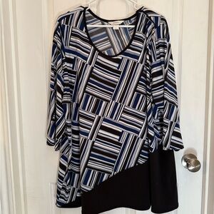 CJ Banks Stylish Women's Geometric Black and Blue Tunic 2X